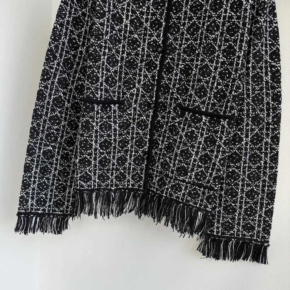 Dior Women Macrocannage Regular-Fit Jacket Black and White Cotton-Blend Tweed Knit