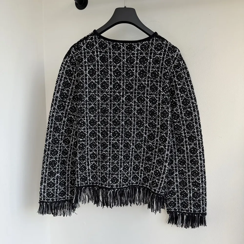 Dior Women Macrocannage Regular-Fit Jacket Black and White Cotton-Blend Tweed Knit