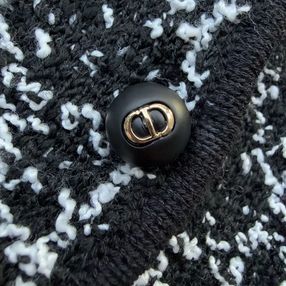 Dior Women Macrocannage Regular-Fit Jacket Black and White Cotton-Blend Tweed Knit