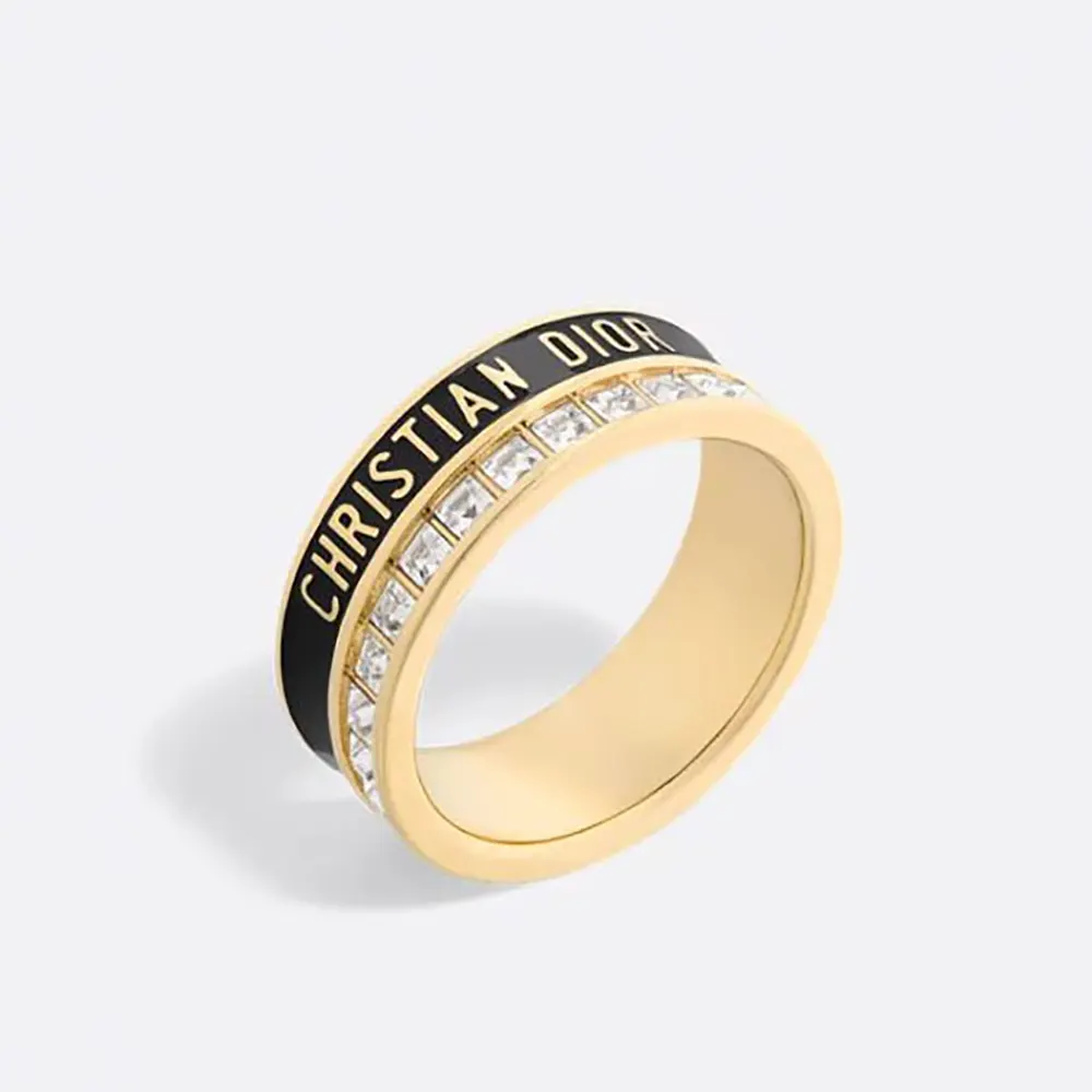 Dior Women Night Code Ring Gold-Finish Metal White Crystals and Black Lacquer
