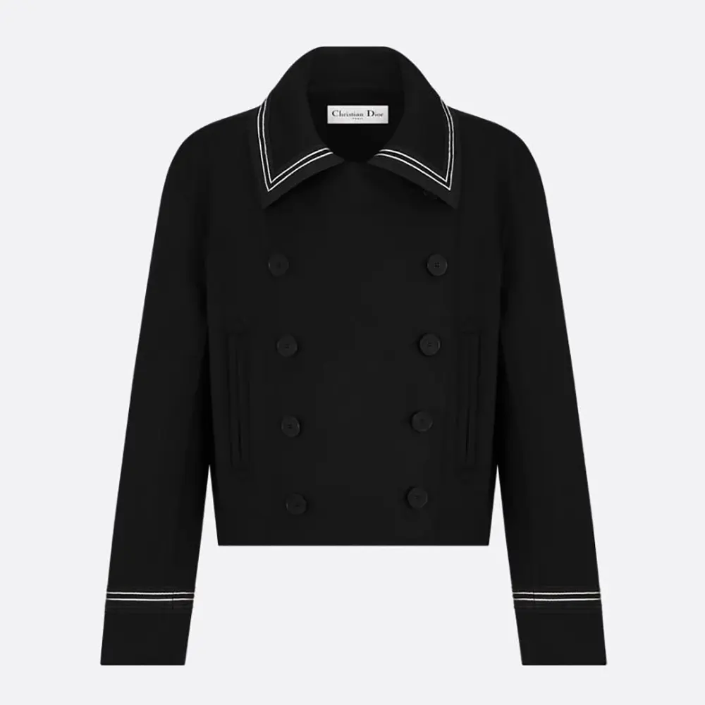 Dior Women Peacoat Black Double-Sided Virgin Wool-Angora-Blend Felt