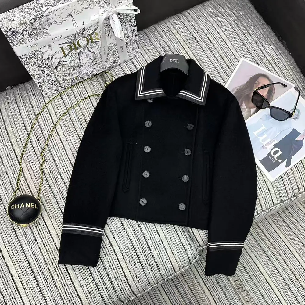 Dior Women Peacoat Black Double-Sided Virgin Wool-Angora-Blend Felt