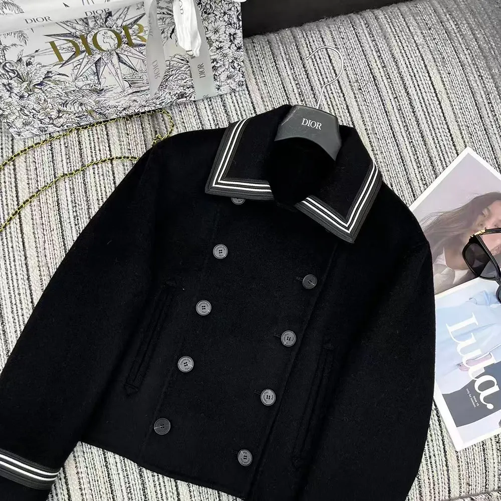 Dior Women Peacoat Black Double-Sided Virgin Wool-Angora-Blend Felt