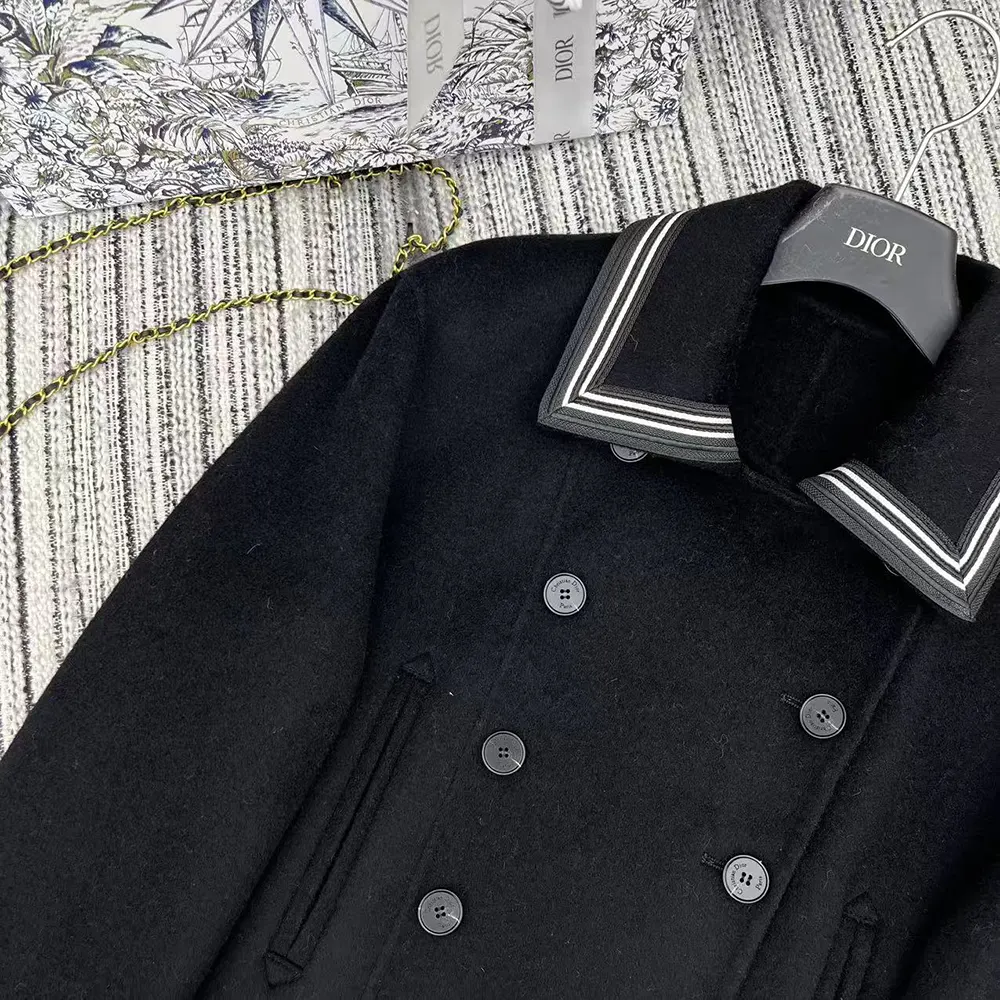 Dior Women Peacoat Black Double-Sided Virgin Wool-Angora-Blend Felt