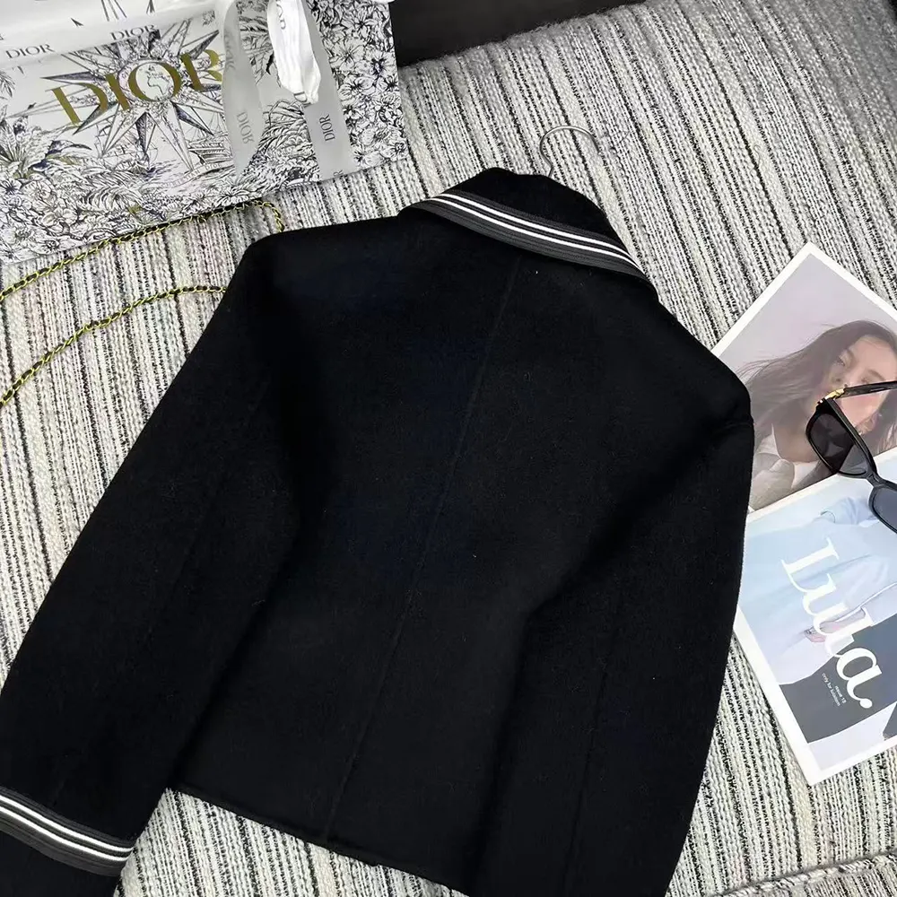 Dior Women Peacoat Black Double-Sided Virgin Wool-Angora-Blend Felt