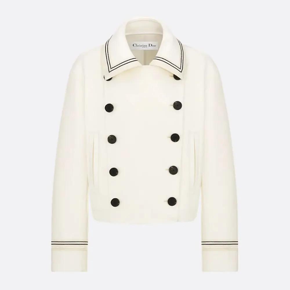 Dior Women Peacoat Ecru Double-Sided Virgin Wool-Angora-Blend Felt