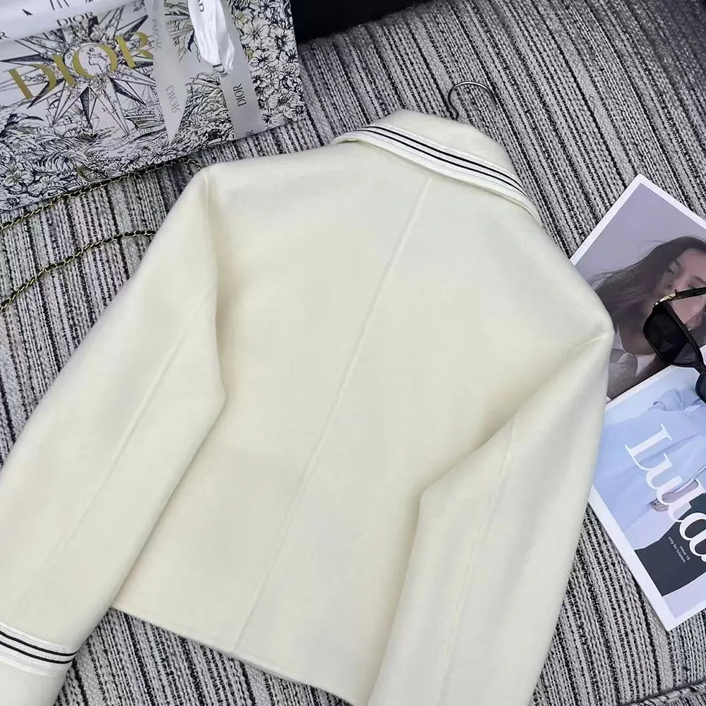 Dior Women Peacoat Ecru Double-Sided Virgin Wool-Angora-Blend Felt