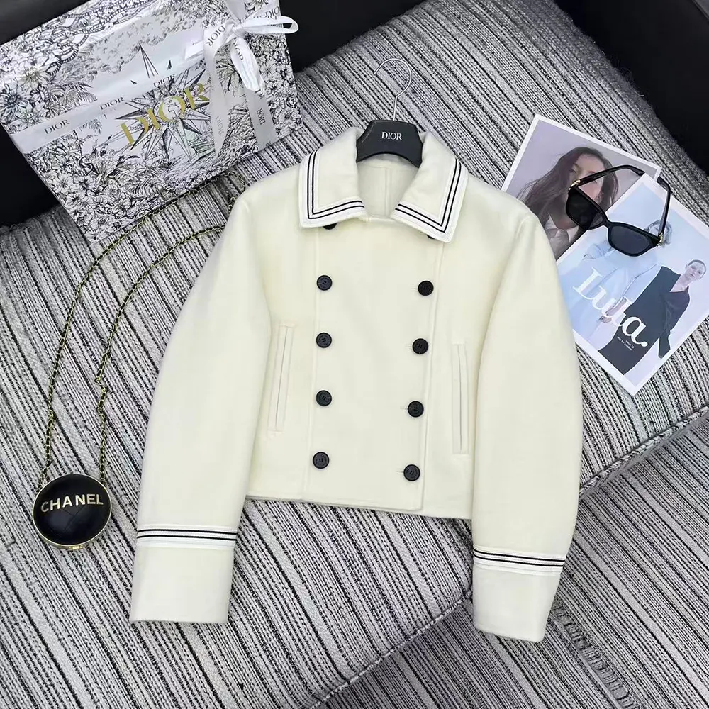 Dior Women Peacoat Ecru Double-Sided Virgin Wool-Angora-Blend Felt