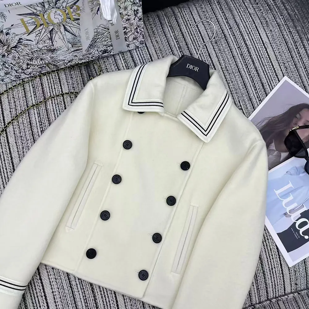 Dior Women Peacoat Ecru Double-Sided Virgin Wool-Angora-Blend Felt