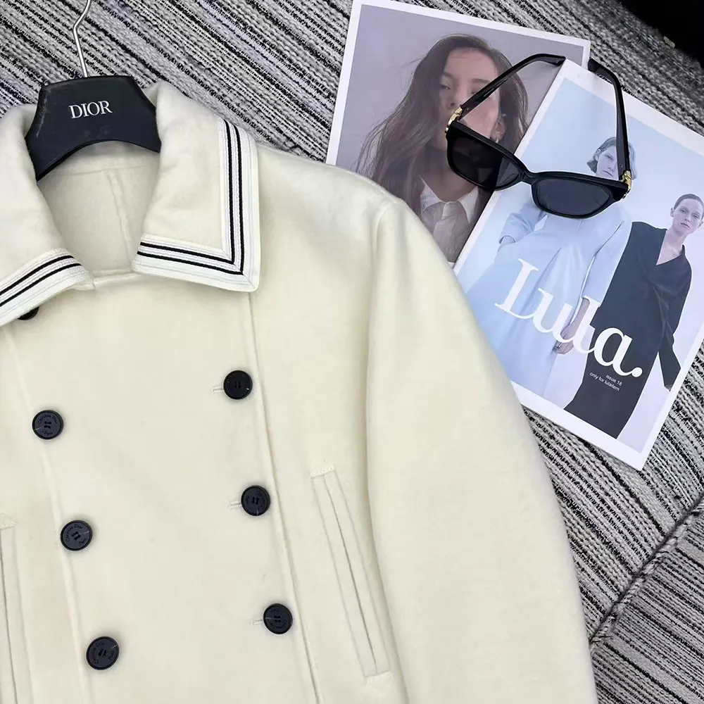 Dior Women Peacoat Ecru Double-Sided Virgin Wool-Angora-Blend Felt