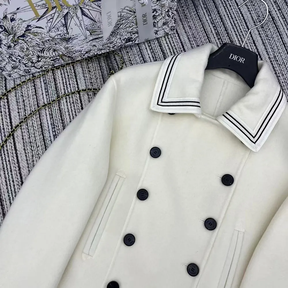 Dior Women Peacoat Ecru Double-Sided Virgin Wool-Angora-Blend Felt