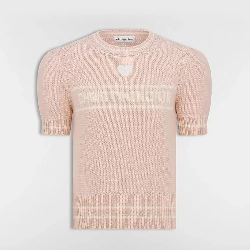 Dior Women Short-Sleeved Sweater Pink Virgin Wool-Cashmere Knit
