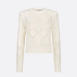 Dior Women Sweater White Openwork Cotton Knit 614S04A7085