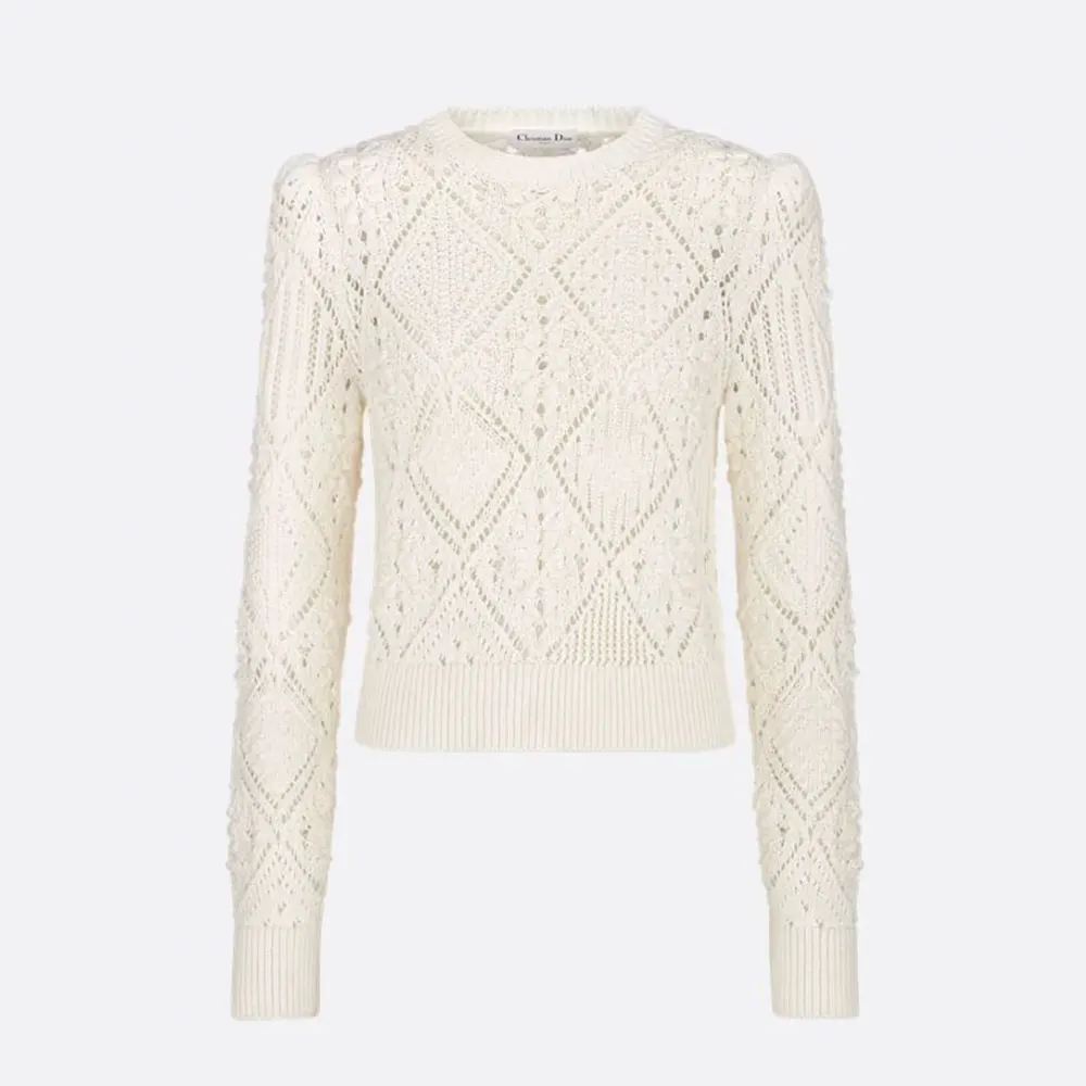 Dior Women Sweater White Openwork Cotton Knit 614S04A7085