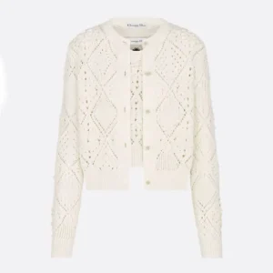 Dior Women Twinset White Openwork Cotton Knit 614W02A7085