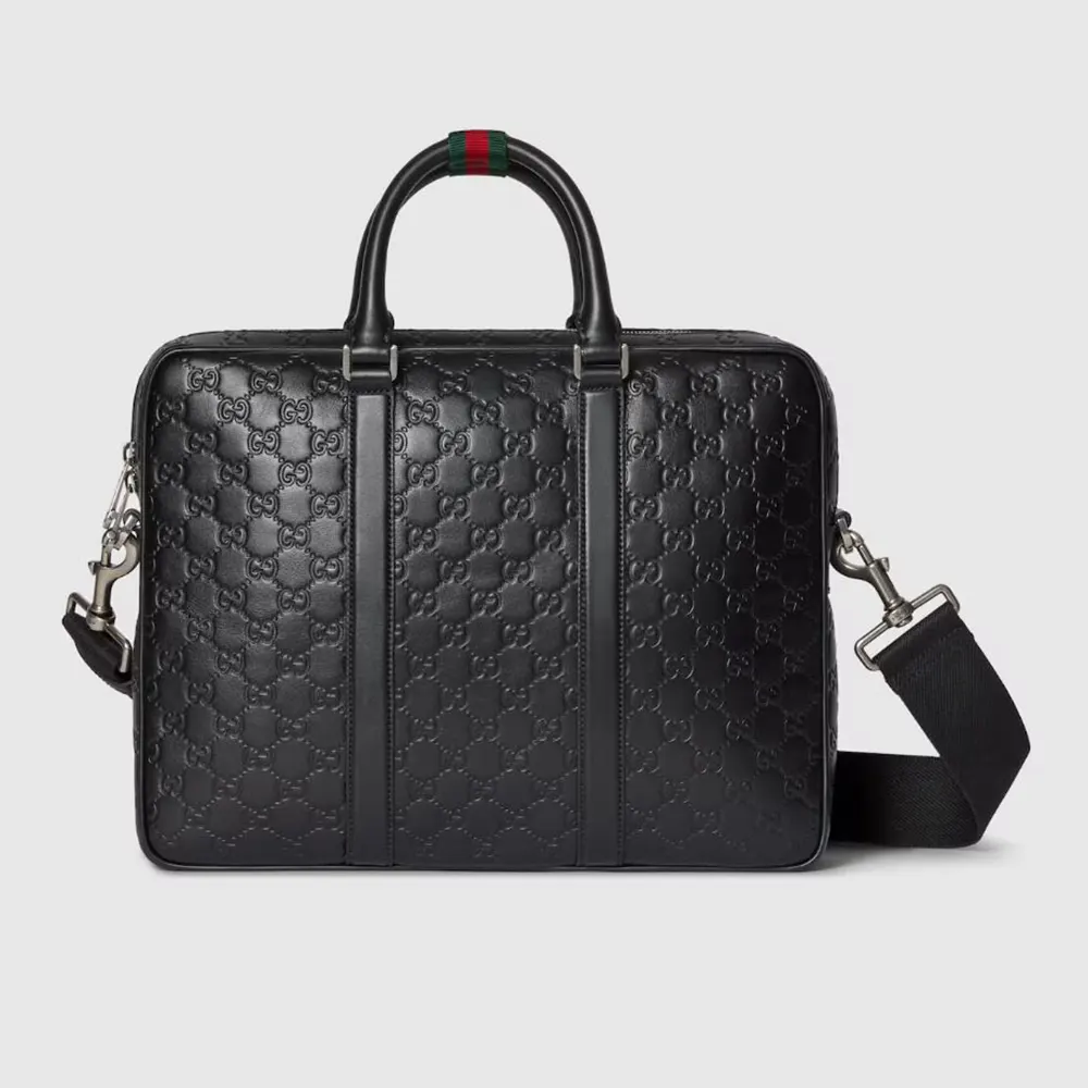 Gucci Men GG Emblem Large Briefcase-Black 850222AAFOM