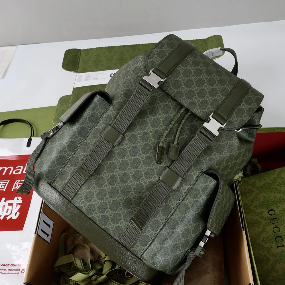 Gucci Unisex GG Monogram Large Backpack-Dark Green 792080FAFAJ