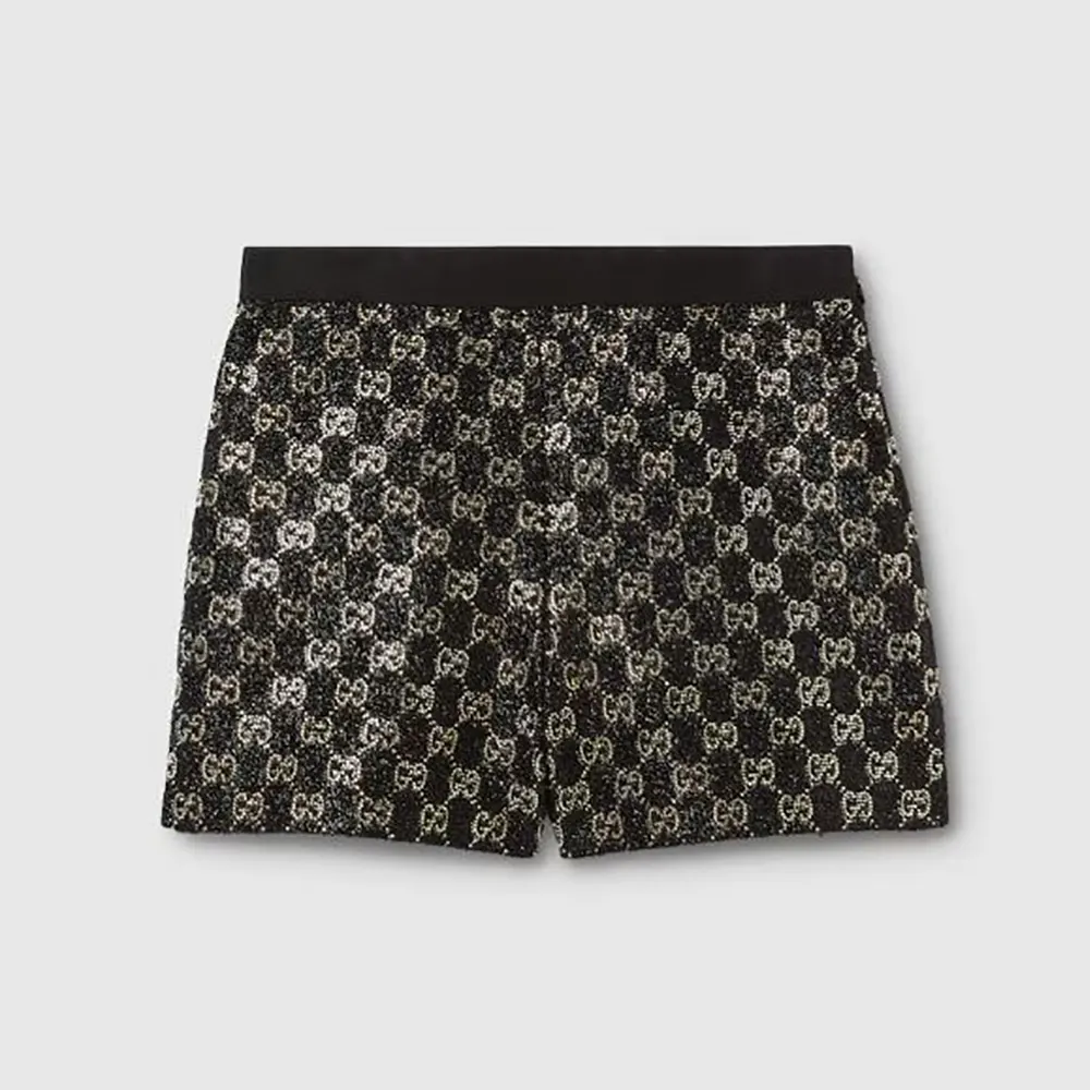 Gucci Women Embroidered Wool Tweed Lamé Shorts-Black 853382ZARWY