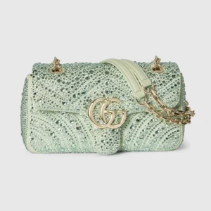 Gucci Women GG Marmont Crystals Small Shoulder Bag-Green ‎837280AAFTR