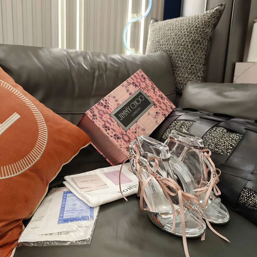 Jimmy Choo Women Lula 100mm Silver and Macaron Liquid Metal Leather Sandals