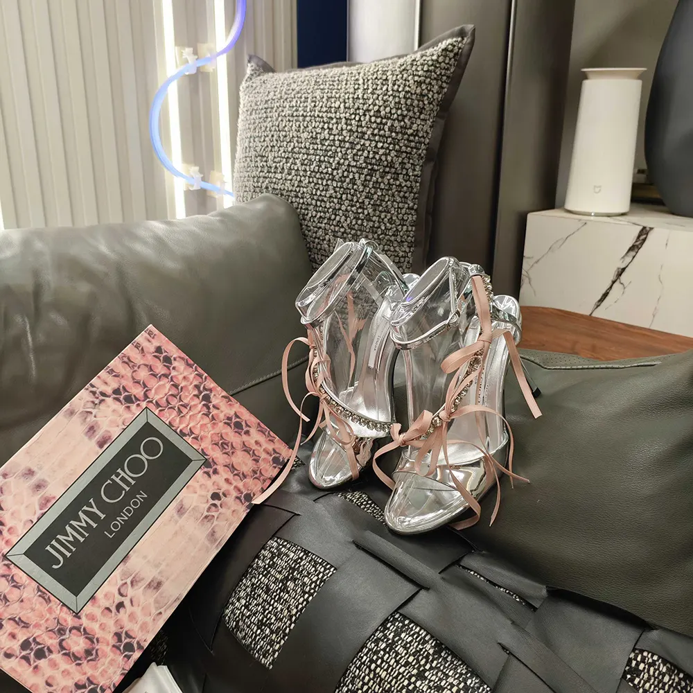 Jimmy Choo Women Lula 100mm Silver and Macaron Liquid Metal Leather Sandals