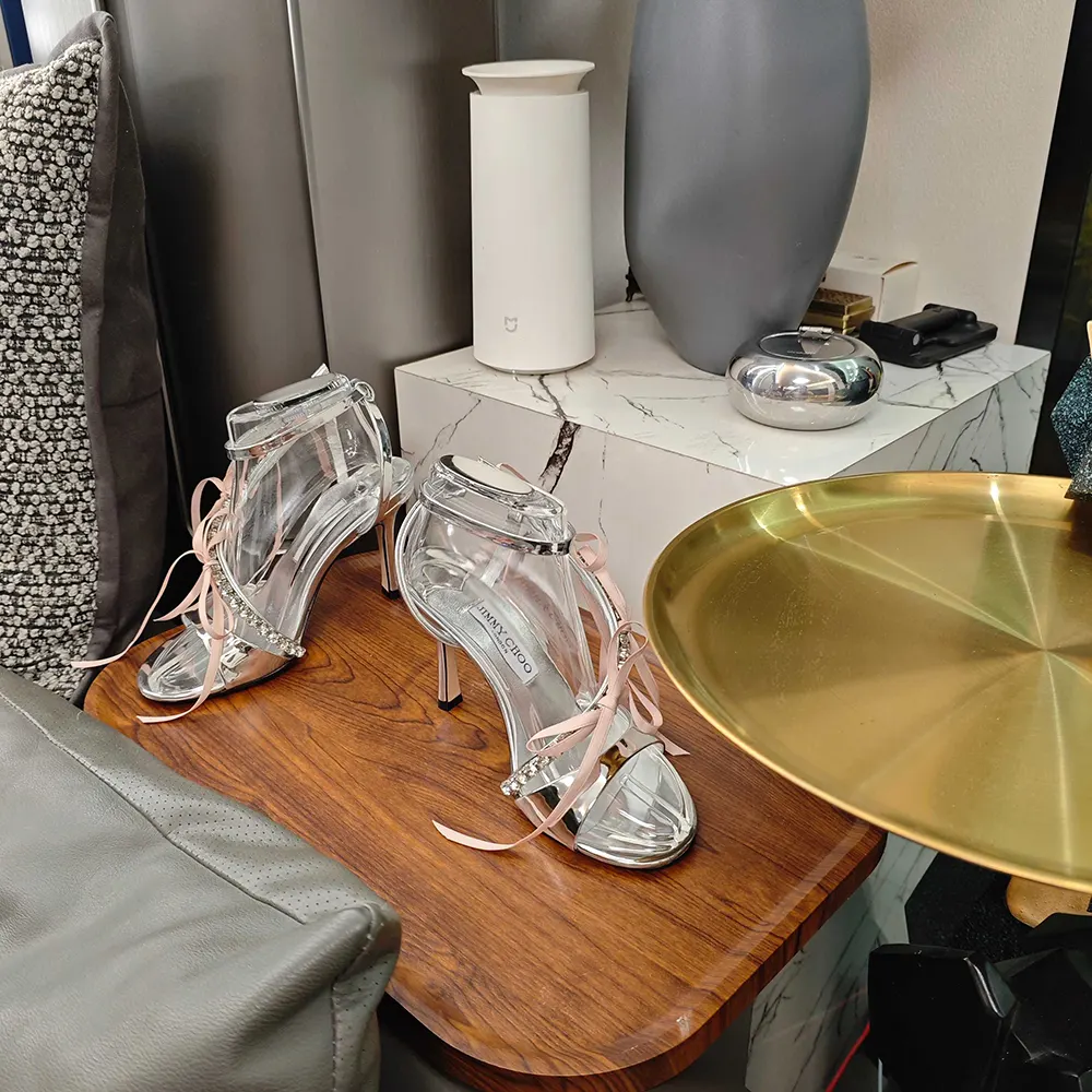 Jimmy Choo Women Lula 100mm Silver and Macaron Liquid Metal Leather Sandals