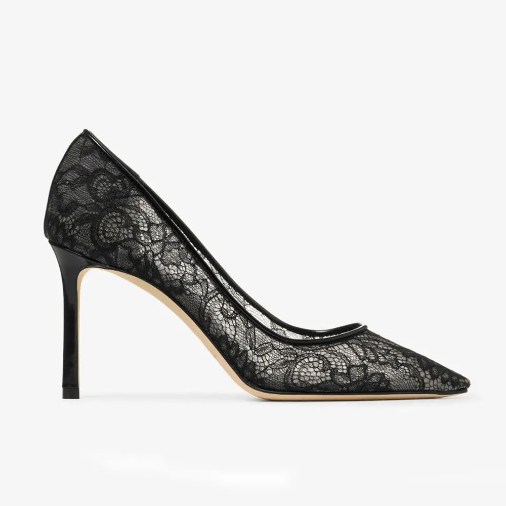 Jimmy Choo Women Romy 85 Black Jimmy Choo Lace Pumps ROMY85JXO