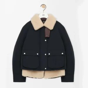 Loewe Women Puffer in Shearling and Cotton Blend-Black S359Y02XFX