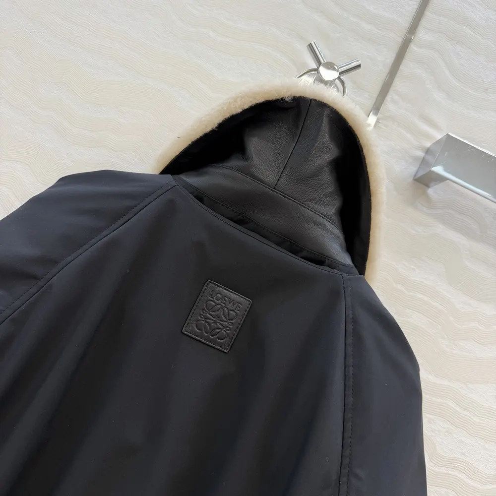 Loewe Women Puffer in Shearling and Cotton Blend-Black S359Y02XFX