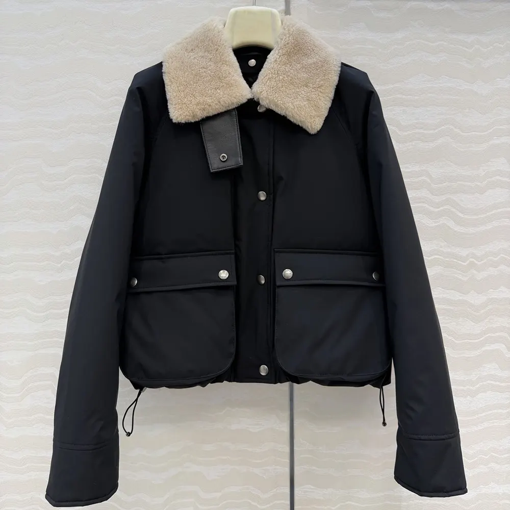 Loewe Women Puffer in Shearling and Cotton Blend-Black S359Y02XFX