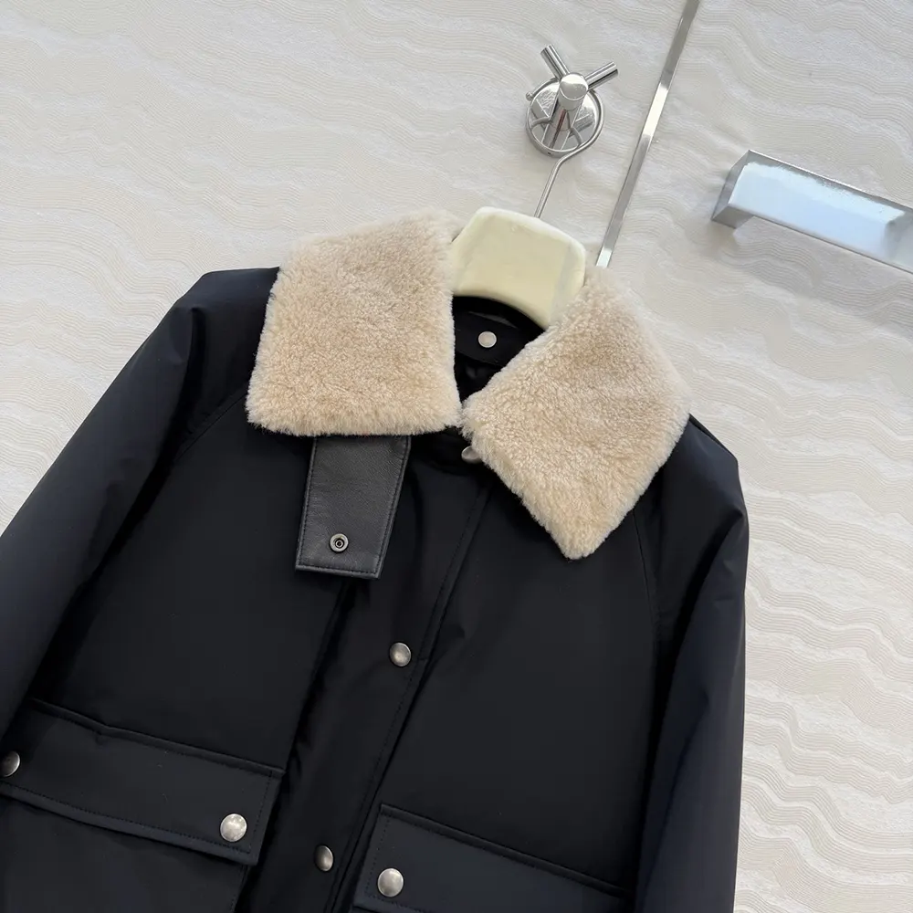 Loewe Women Puffer in Shearling and Cotton Blend-Black S359Y02XFX