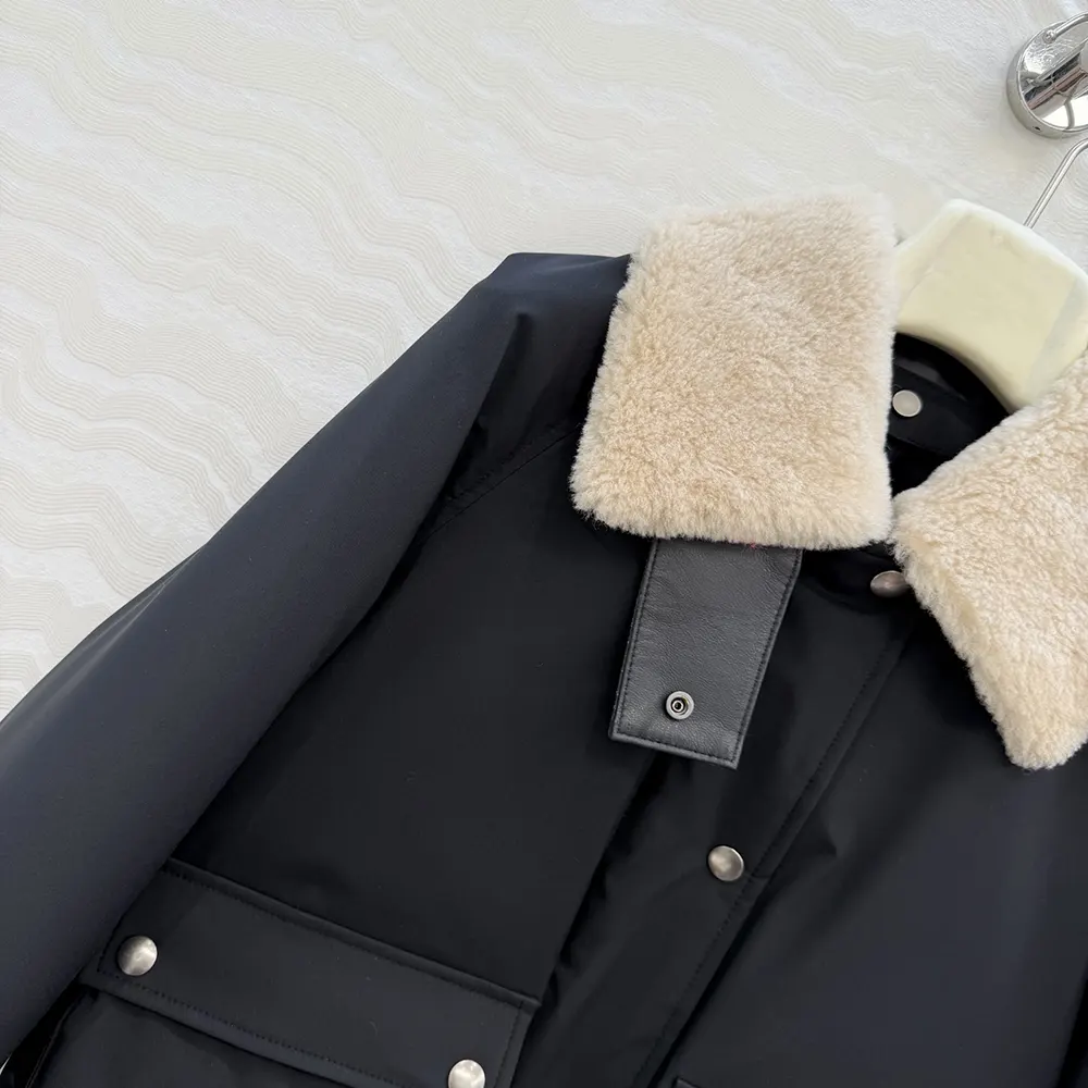 Loewe Women Puffer in Shearling and Cotton Blend-Black S359Y02XFX