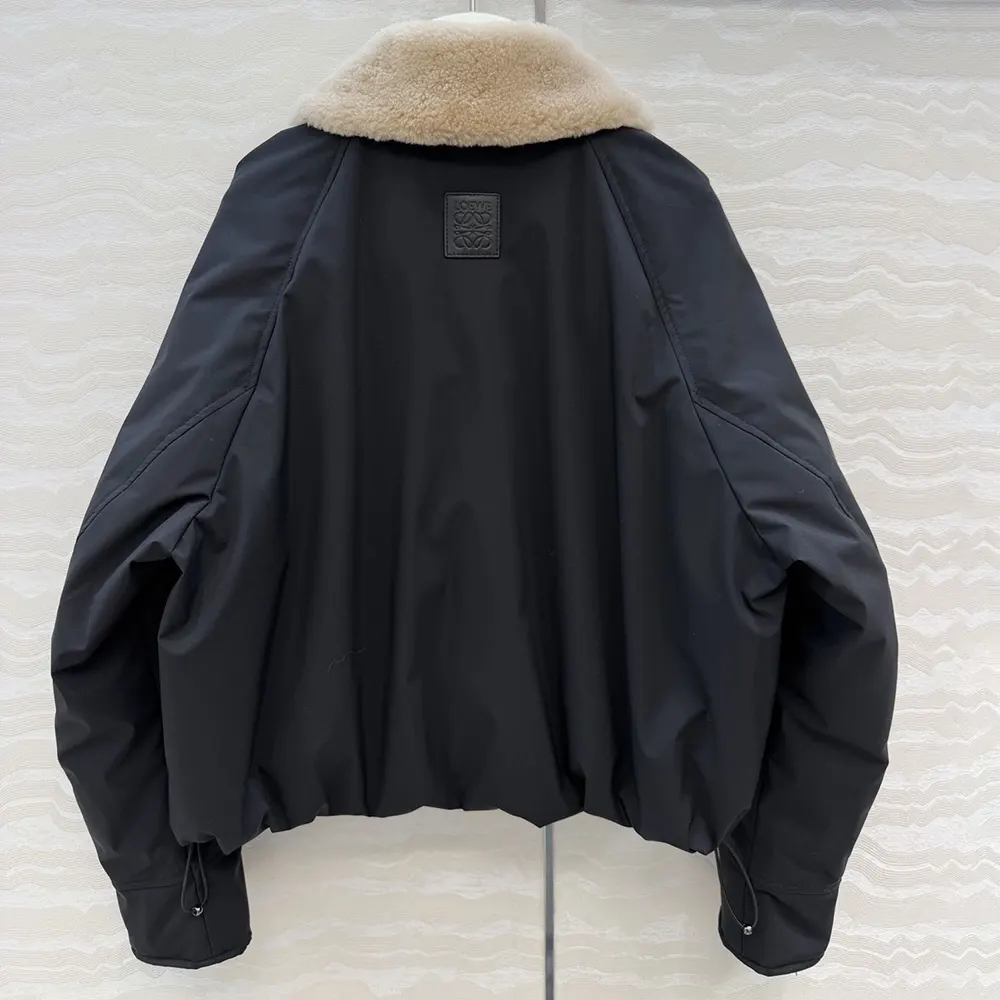 Loewe Women Puffer in Shearling and Cotton Blend-Black S359Y02XFX