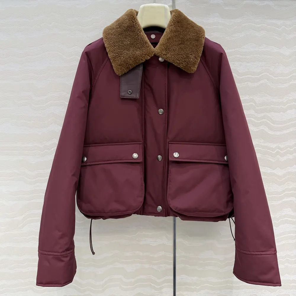 Loewe Women Puffer in Shearling and Cotton Blend-Burgundy S359Y02XFX