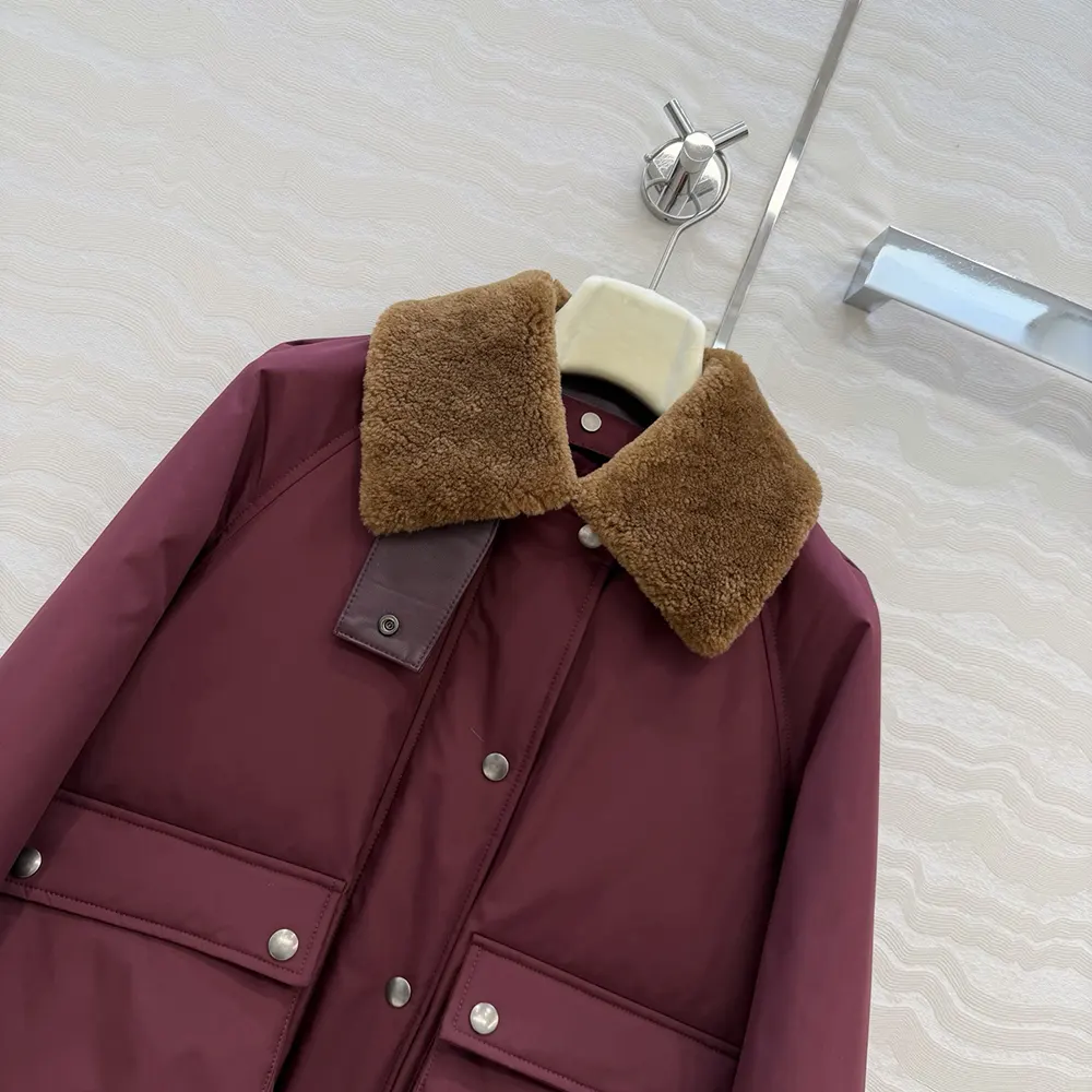 Loewe Women Puffer in Shearling and Cotton Blend-Burgundy S359Y02XFX