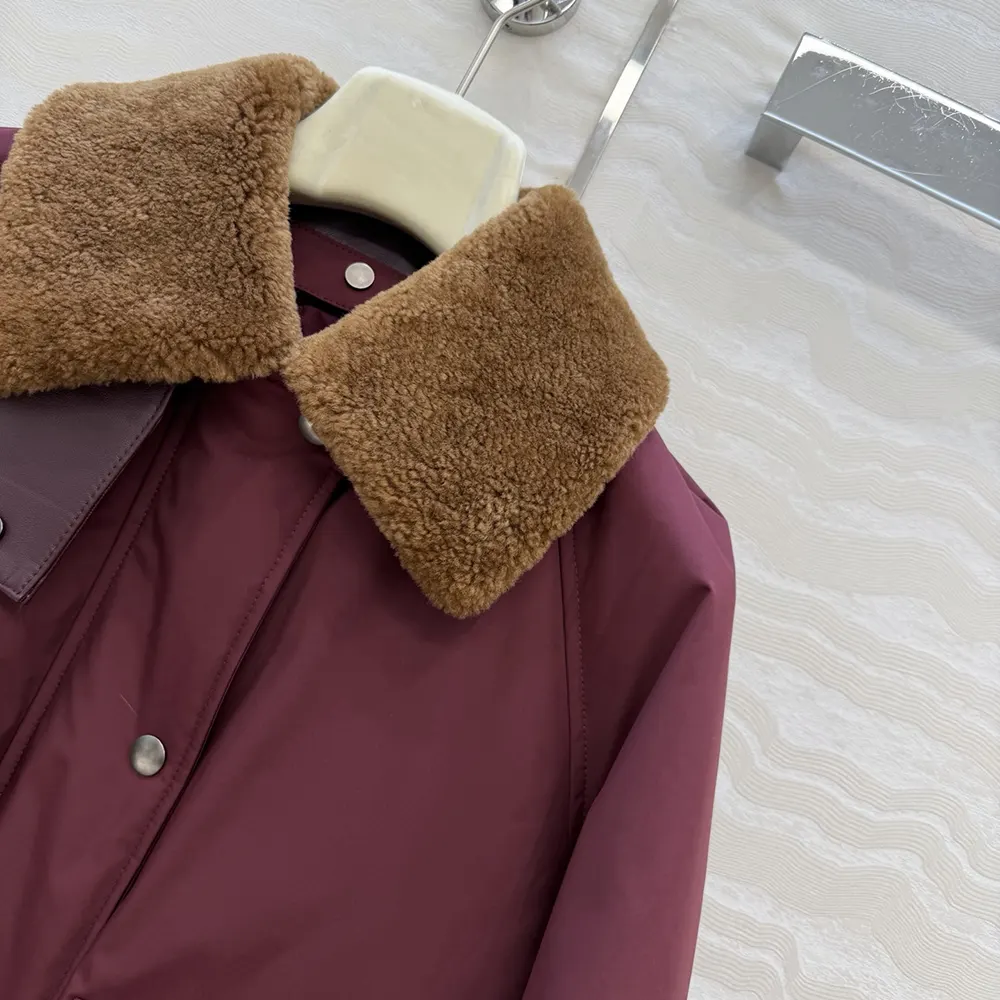 Loewe Women Puffer in Shearling and Cotton Blend-Burgundy S359Y02XFX