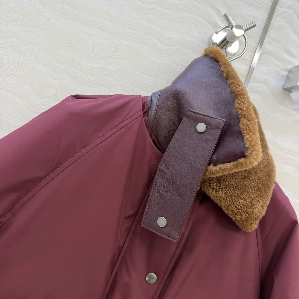 Loewe Women Puffer in Shearling and Cotton Blend-Burgundy S359Y02XFX