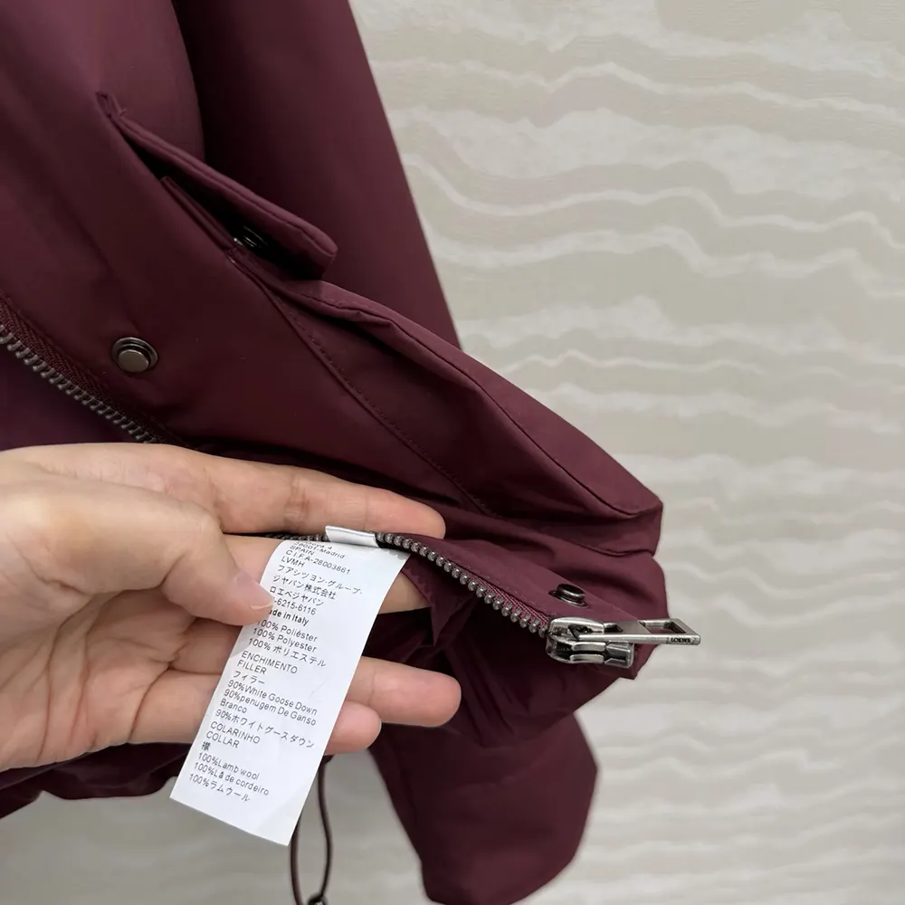 Loewe Women Puffer in Shearling and Cotton Blend-Burgundy S359Y02XFX