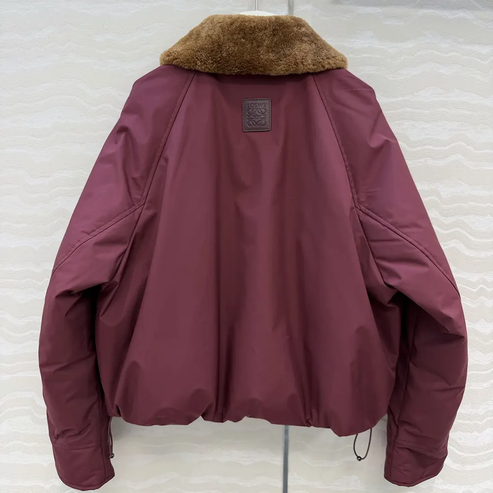 Loewe Women Puffer in Shearling and Cotton Blend-Burgundy S359Y02XFX