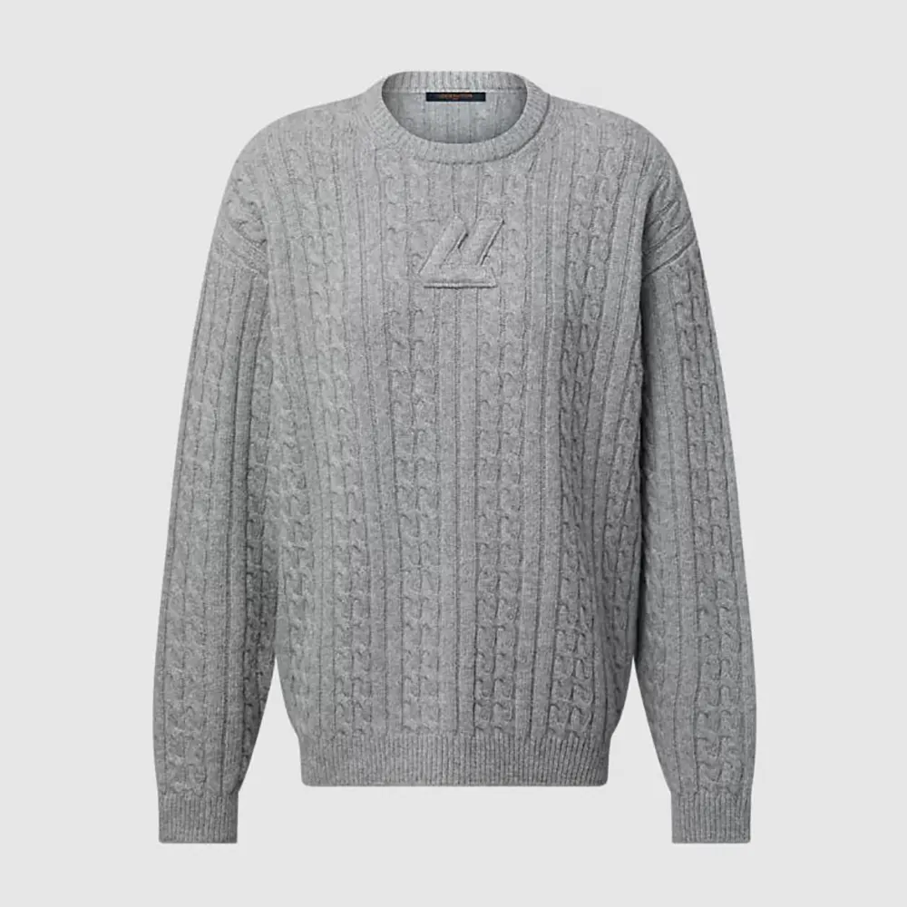 Louis Vuitton Men Signature Cable Knit Pullover-Grey 1AJFSI