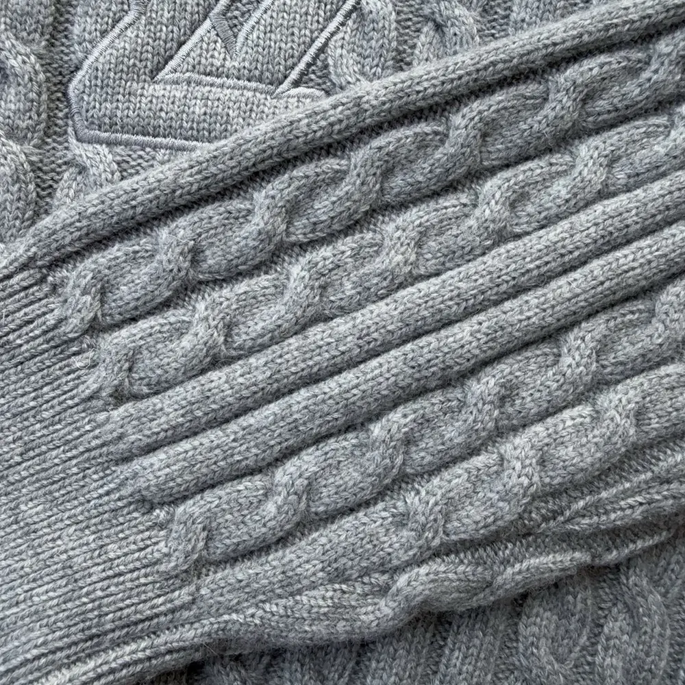 Louis Vuitton Men Signature Cable Knit Pullover-Grey 1AJFSI