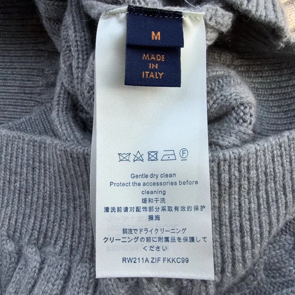 Louis Vuitton Men Signature Cable Knit Pullover-Grey 1AJFSI