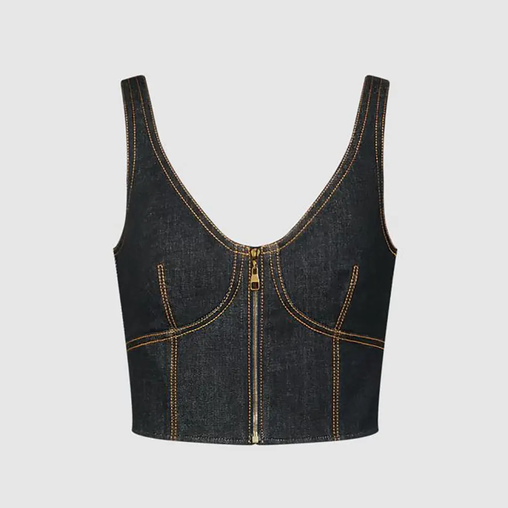 Louis Vuitton Women Topstitched Denim Crop Top 1AJHJZ