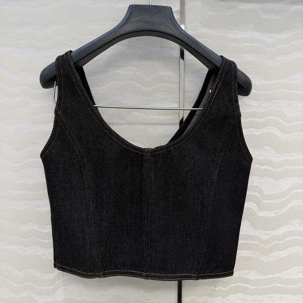 Louis Vuitton Women Topstitched Denim Crop Top 1AJHJZ