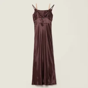 Miu Miu Women Long Satin Dress-Brown MF606415ZCF0324
