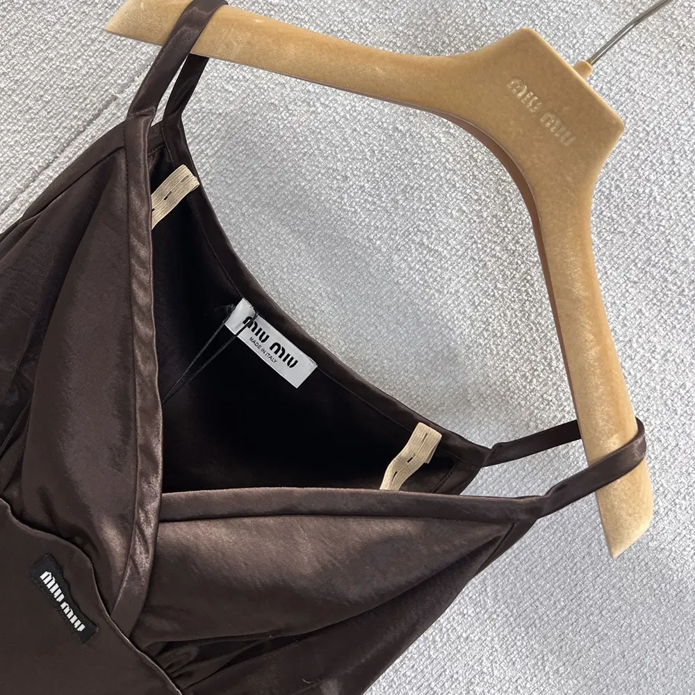 Miu Miu Women Long Satin Dress-Brown MF606415ZCF0324