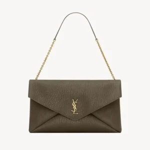 Saint Laurent YSL Women Cassandre xxl Envelope Pouch On Chain in Lambskin-Dark Green