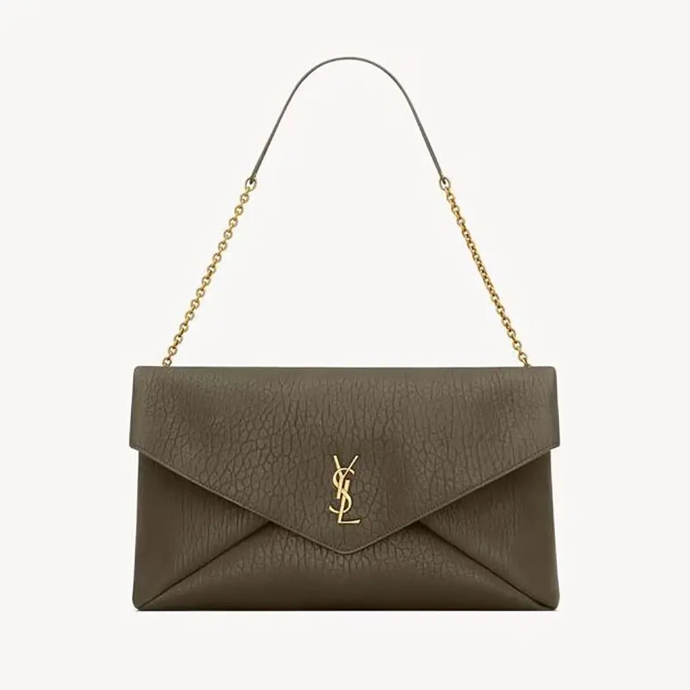 Saint Laurent YSL Women Cassandre xxl Envelope Pouch On Chain in Lambskin-Dark Green