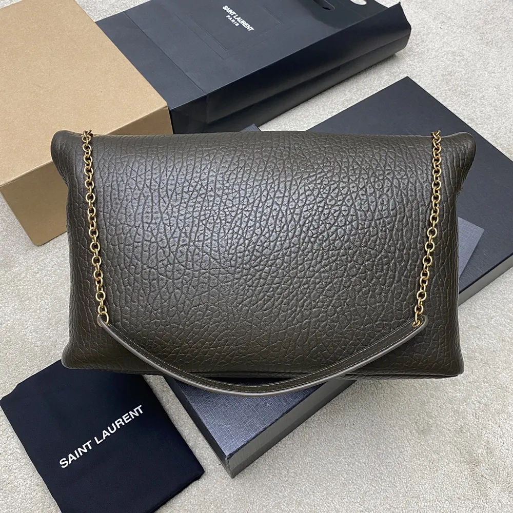 Saint Laurent YSL Women Cassandre xxl Envelope Pouch On Chain in Lambskin-Dark Green