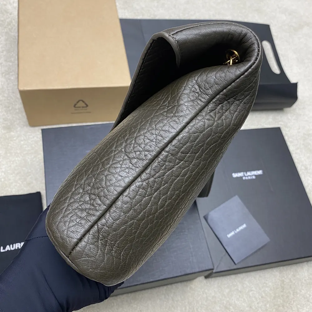 Saint Laurent YSL Women Cassandre xxl Envelope Pouch On Chain in Lambskin-Dark Green